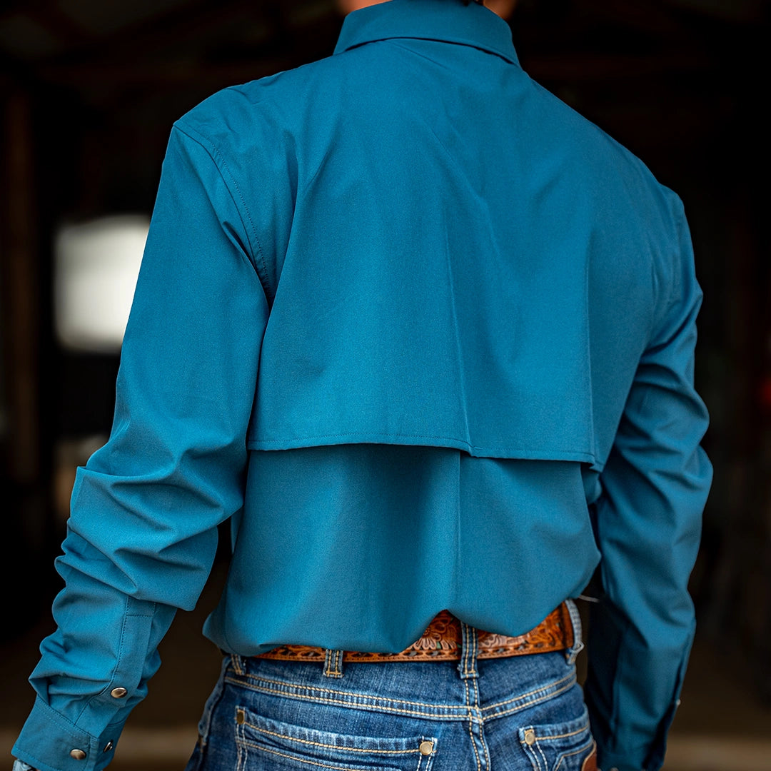 Long Sleeve Premium Western Pearl Snap Flex Shirt - Reef Blue