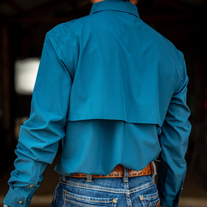 Long Sleeve Western Pearl Snap Flex Shirt - Reef Blue