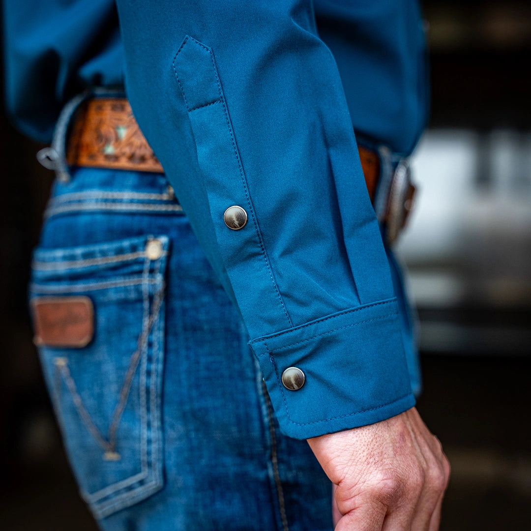 Long Sleeve Premium Western Pearl Snap Flex Shirt - Reef Blue