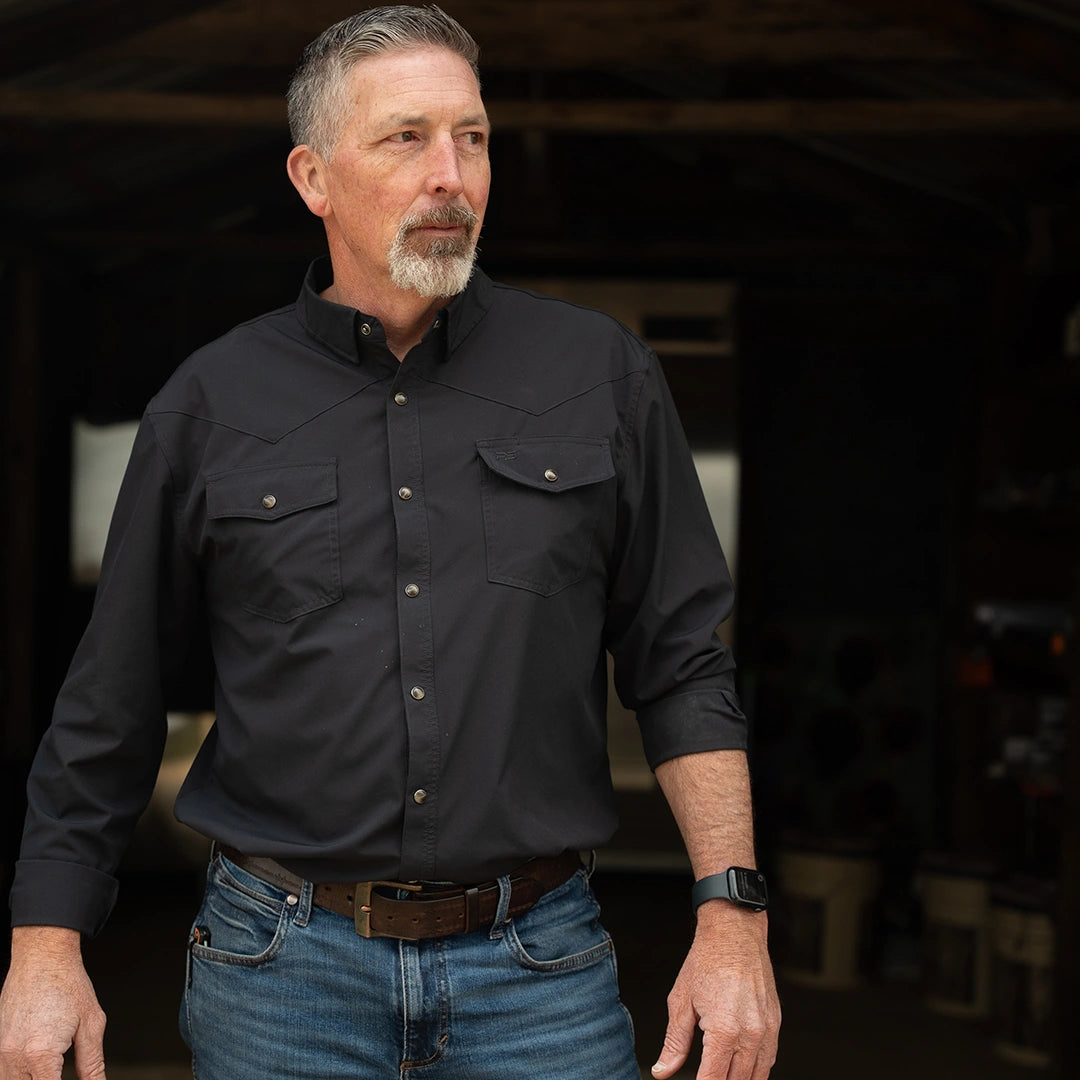 Long Sleeve Premium Western Pearl Snap Flex Shirt - Sable Black