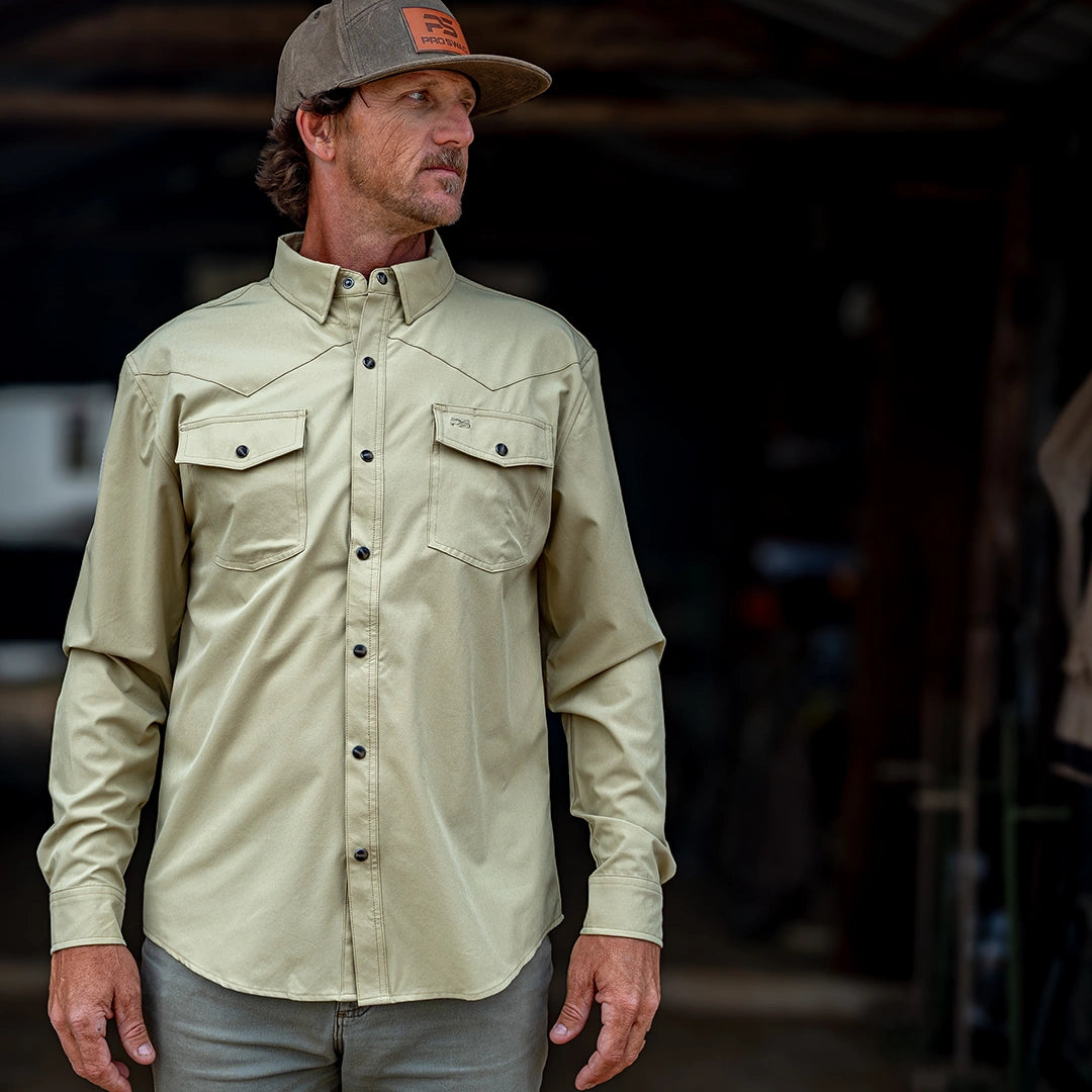 Long Sleeve Premium Western Pearl Snap Flex Shirt - Sands Tan