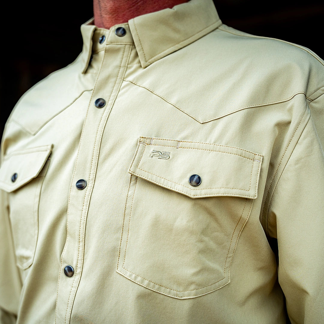 Long Sleeve Premium Western Pearl Snap Flex Shirt - Sands Tan