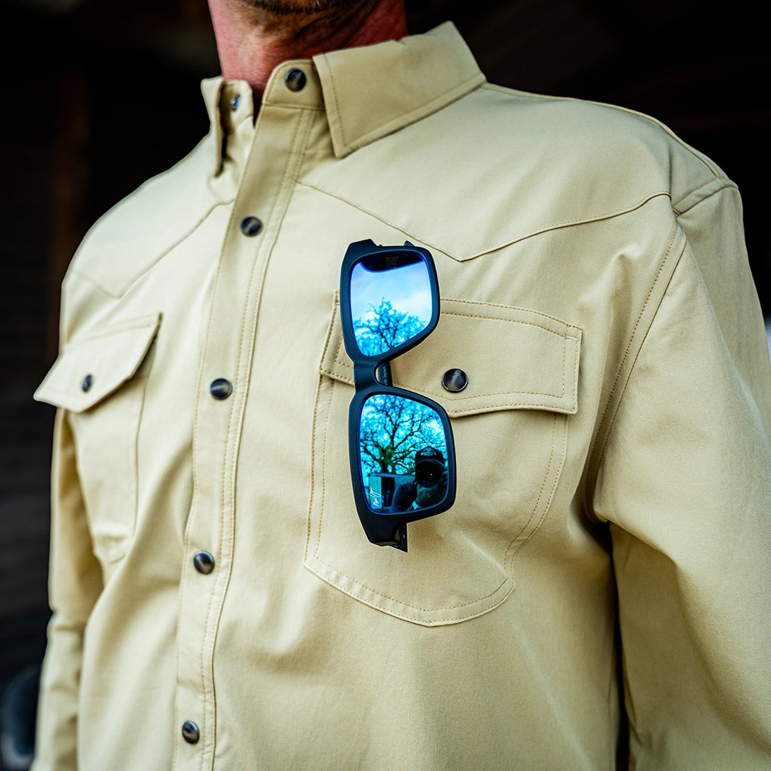 Long Sleeve Premium Western Pearl Snap Flex Shirt - Sands Tan