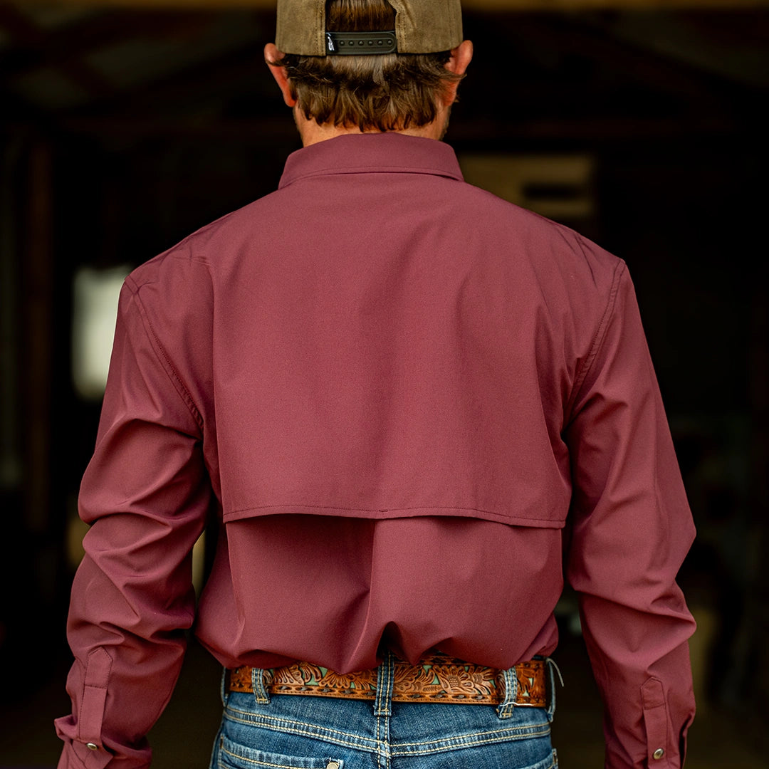 Long Sleeve Premium Western Pearl Snap Flex Shirt - Sangria Maroon