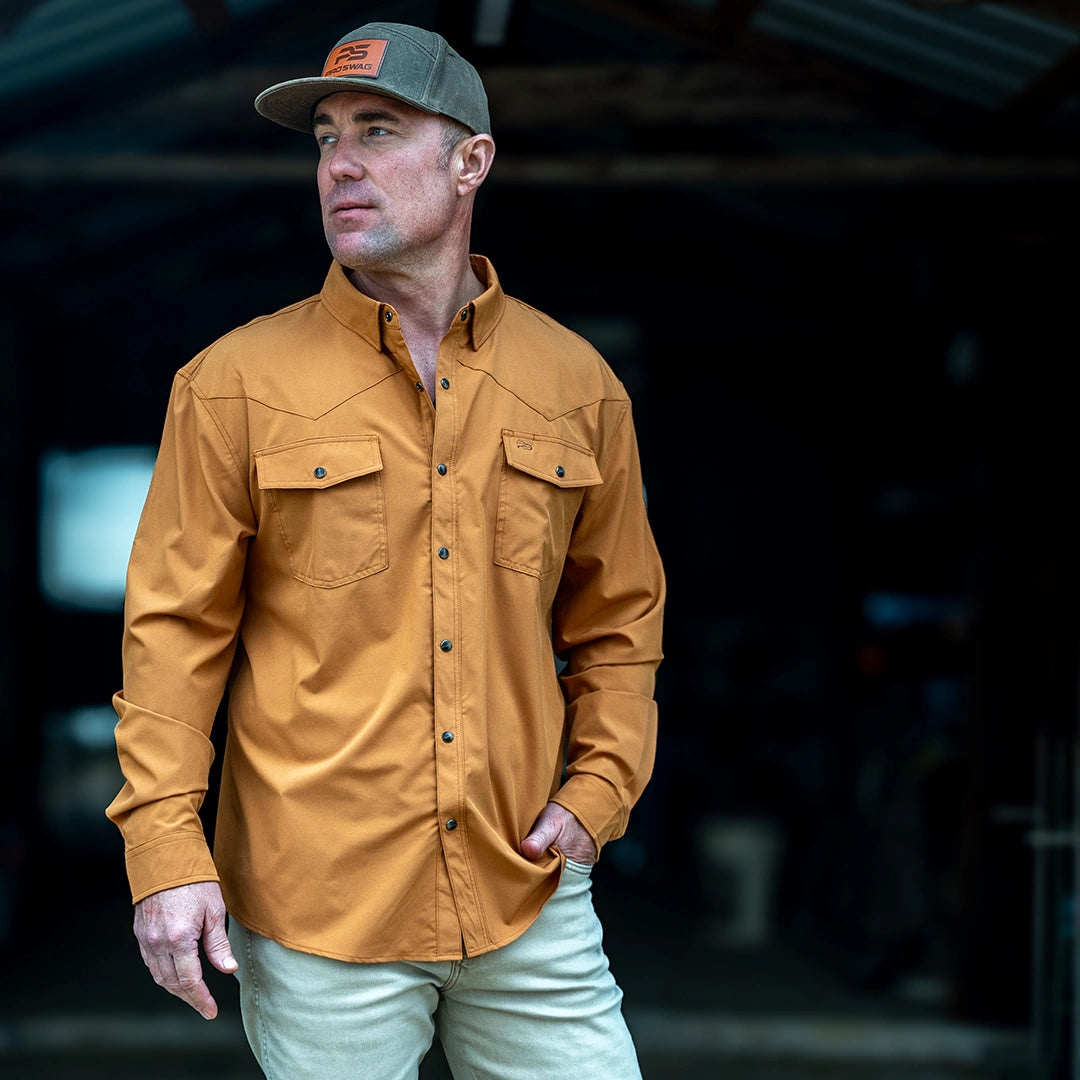 Long Sleeve Premium Western Pearl Snap Flex Shirt - Sienna Brown