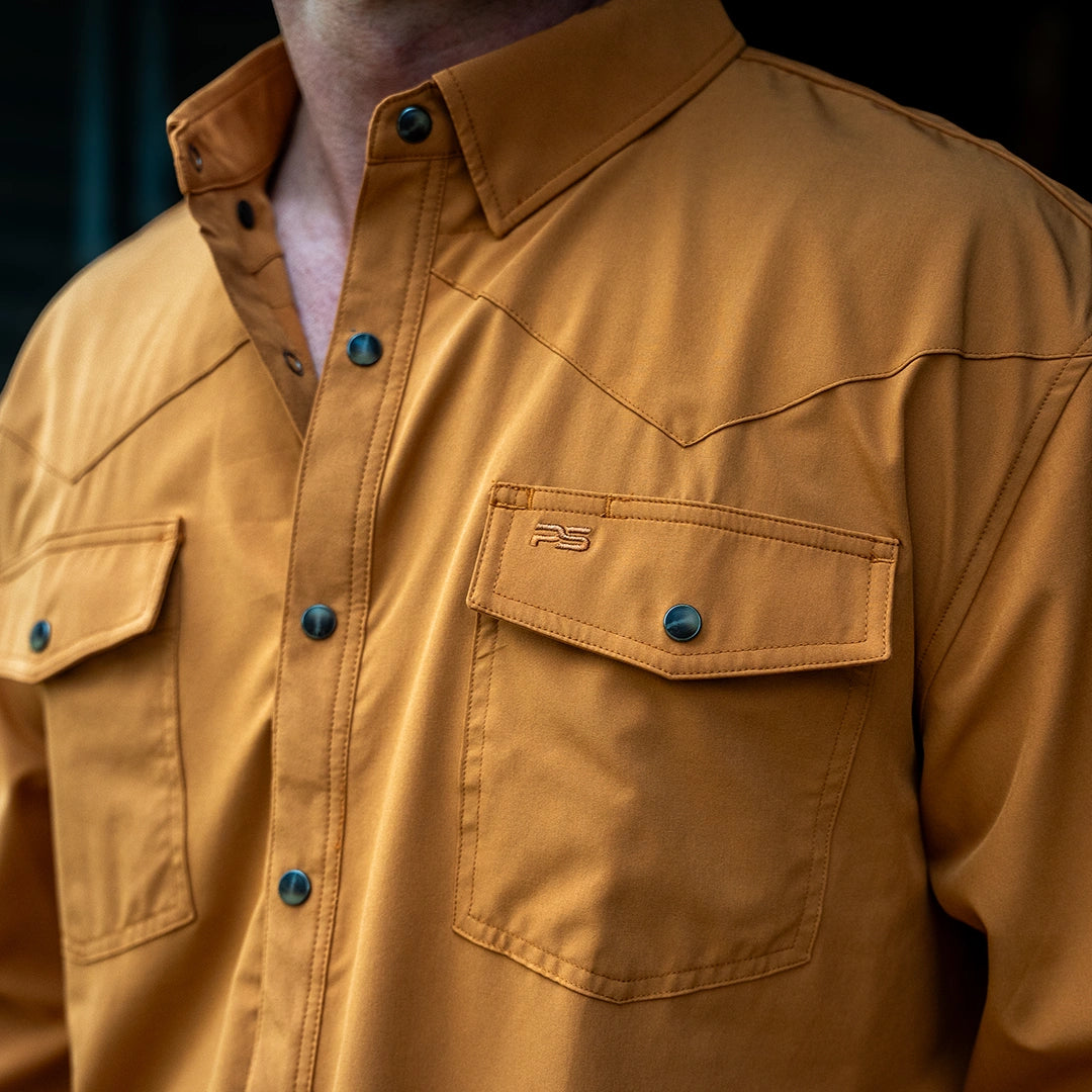 Long Sleeve Premium Western Pearl Snap Flex Shirt - Sienna Brown
