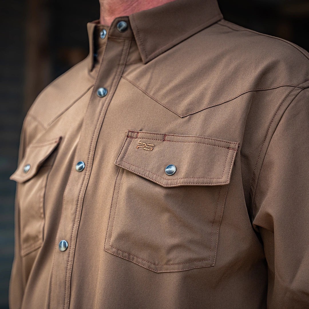 Long Sleeve Premium Western Pearl Snap Flex Shirt - Umber Brown