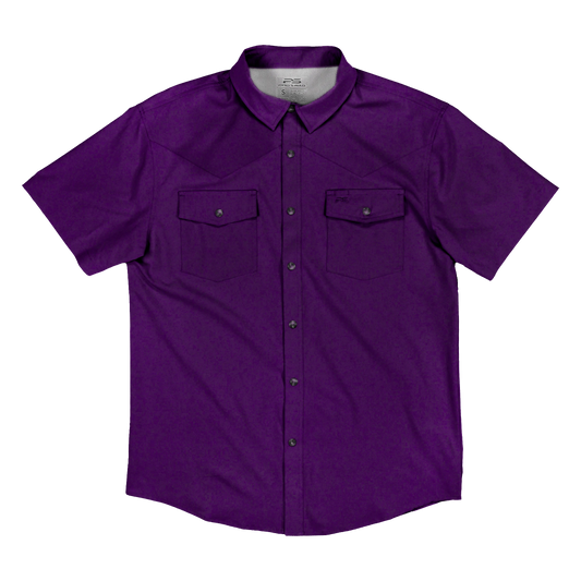 Short Sleeve Premium Western Pearl Snap Flex Shirt - Indigo Purple