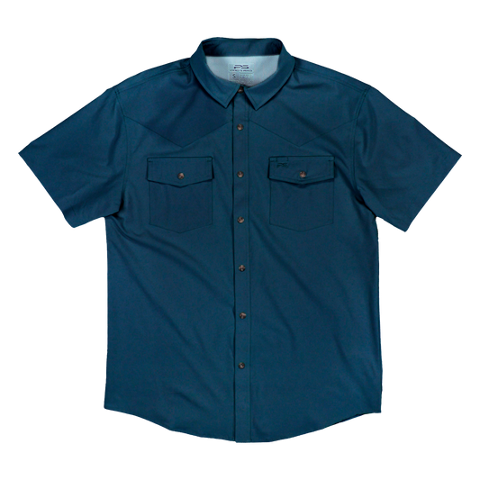 Short Sleeve Premium Western Pearl Snap Flex Shirt - Reef Blue