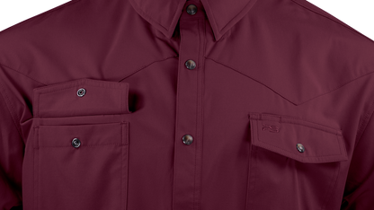 Short Sleeve Western Pearl Snap Flex Shirt - Sangria Maroon
