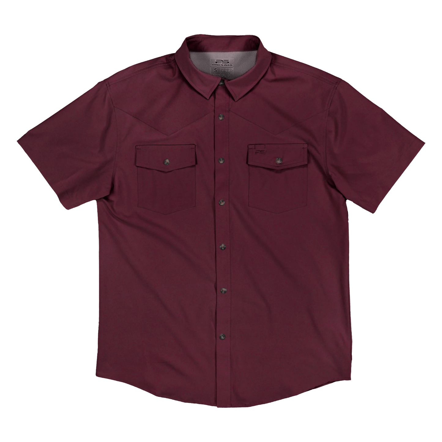 Short Sleeve Western Pearl Snap Flex Shirt - Sangria Maroon