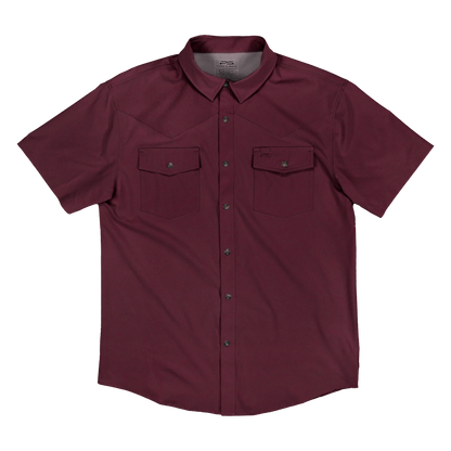 Short Sleeve Western Pearl Snap Flex Shirt - Sangria Maroon