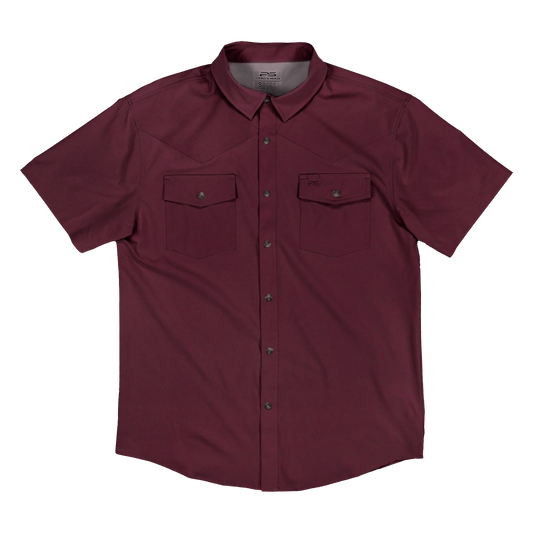 Short Sleeve Premium Western Pearl Snap Flex Shirt - Sangria Maroon