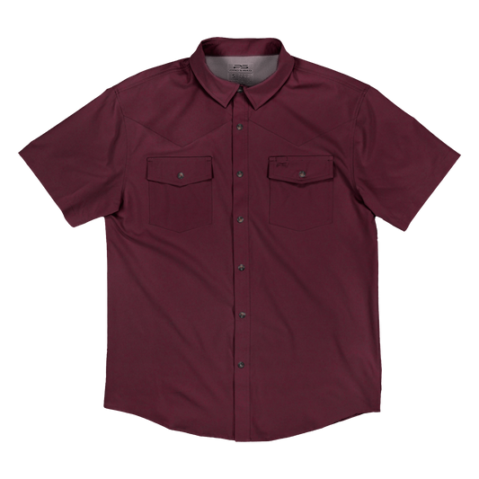 Short Sleeve Premium Western Pearl Snap Flex Shirt - Sangria Maroon
