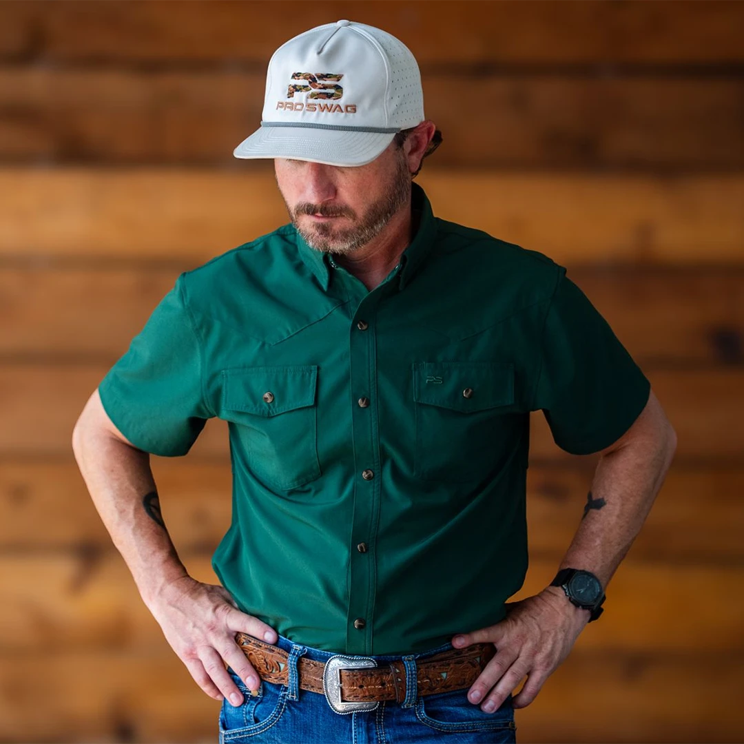 Short Sleeve Western Pearl Snap Flex Shirt - Brunswick Green