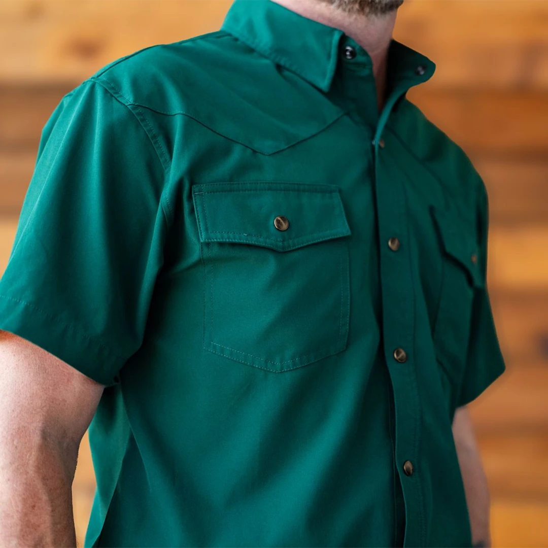 Short Sleeve Western Pearl Snap Flex Shirt - Brunswick Green