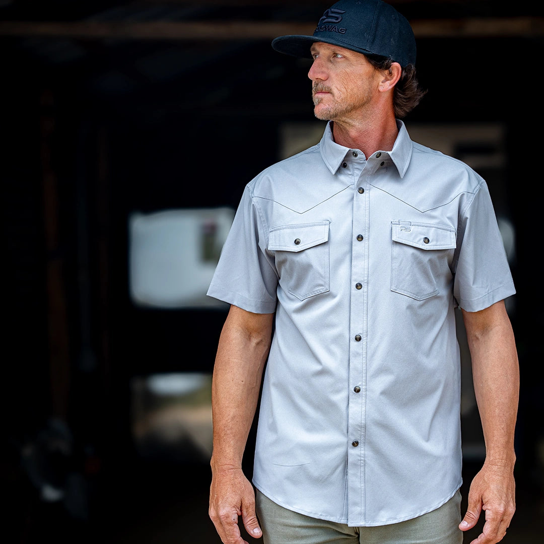 Short Sleeve Premium Western Pearl Snap Flex Shirt - Fossil Gray