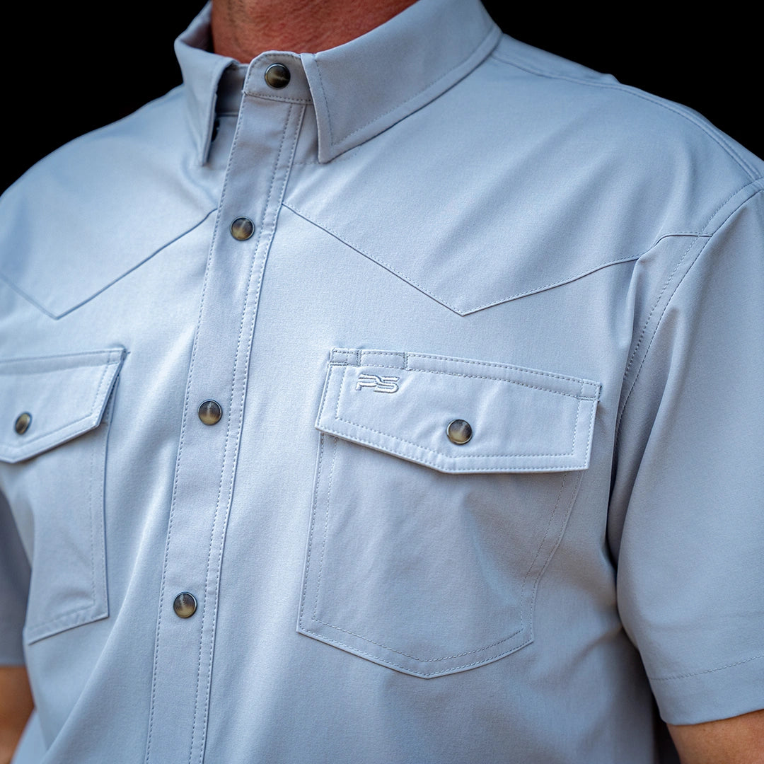 Short Sleeve Premium Western Pearl Snap Flex Shirt - Fossil Gray