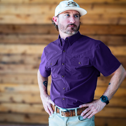Short Sleeve Western Pearl Snap Flex Shirt - Indigo Purple