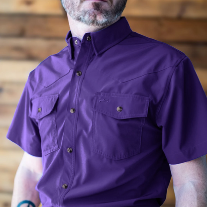 Short Sleeve Western Pearl Snap Flex Shirt - Indigo Purple