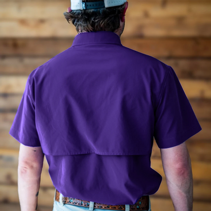Short Sleeve Western Pearl Snap Flex Shirt - Indigo Purple