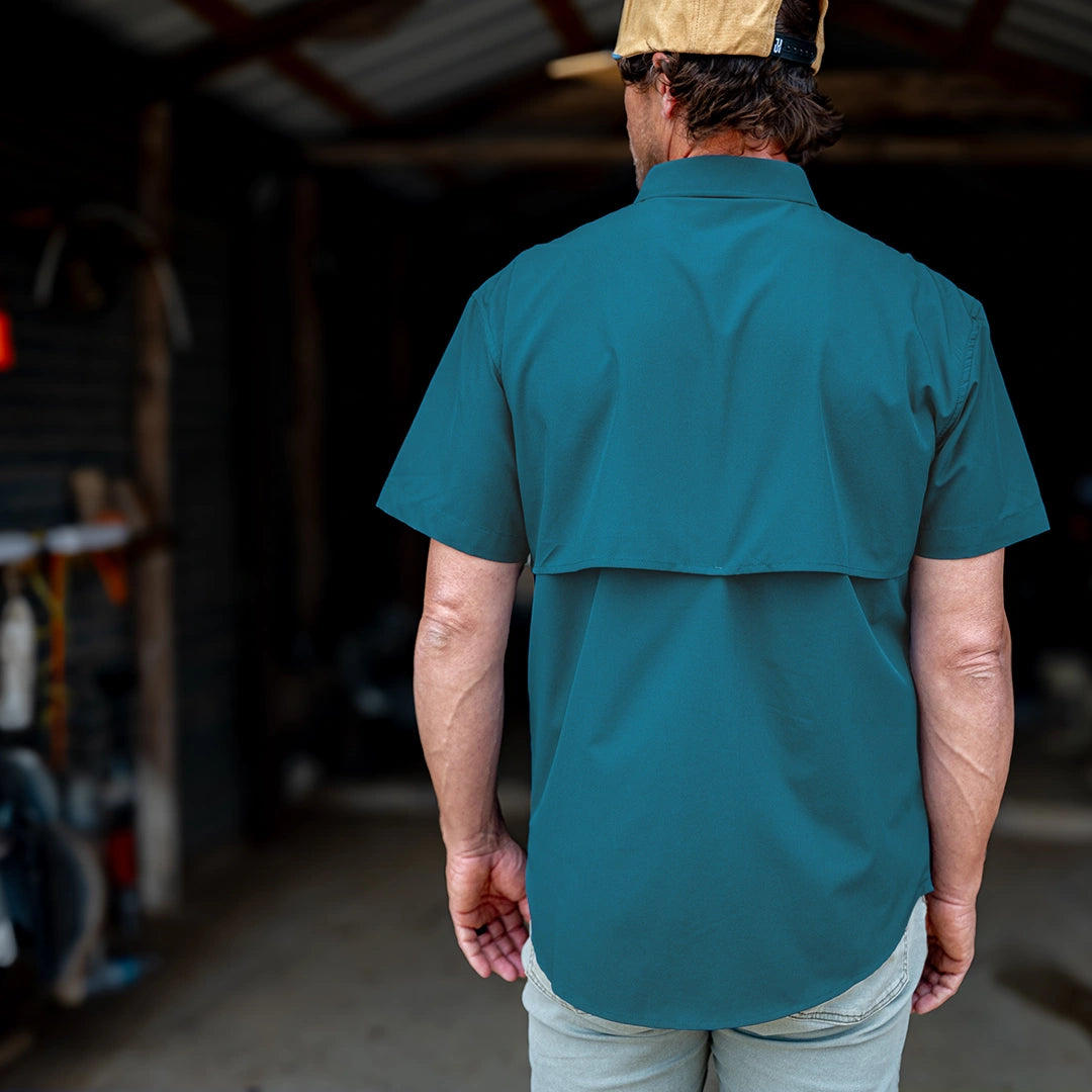 Short Sleeve Premium Western Pearl Snap Flex Shirt - Reef Blue