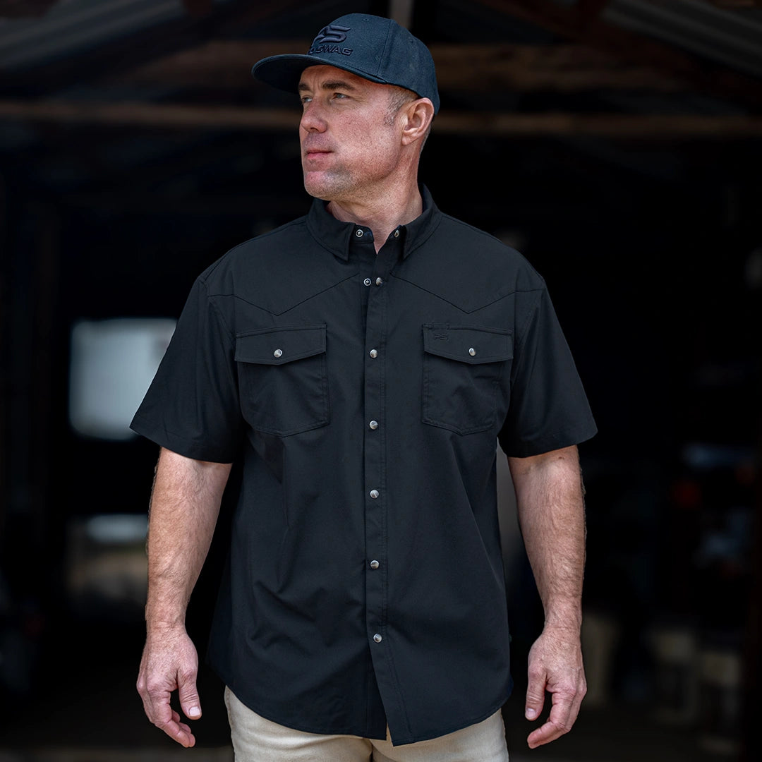 Short Sleeve Premium Western Pearl Snap Flex Shirt - Sable Black