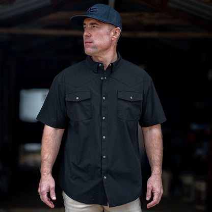 Short Sleeve Western Pearl Snap Flex Shirt - Sable Black