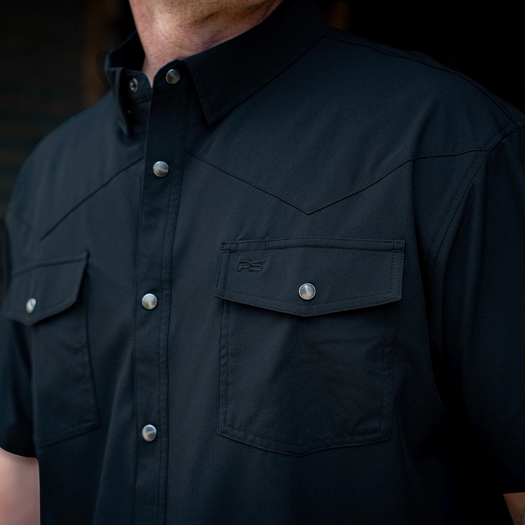 Short Sleeve Premium Western Pearl Snap Flex Shirt - Sable Black