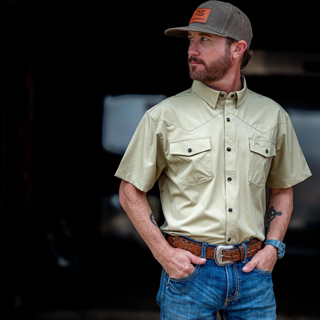Short Sleeve Premium Western Pearl Snap Flex Shirt - Sands Tan