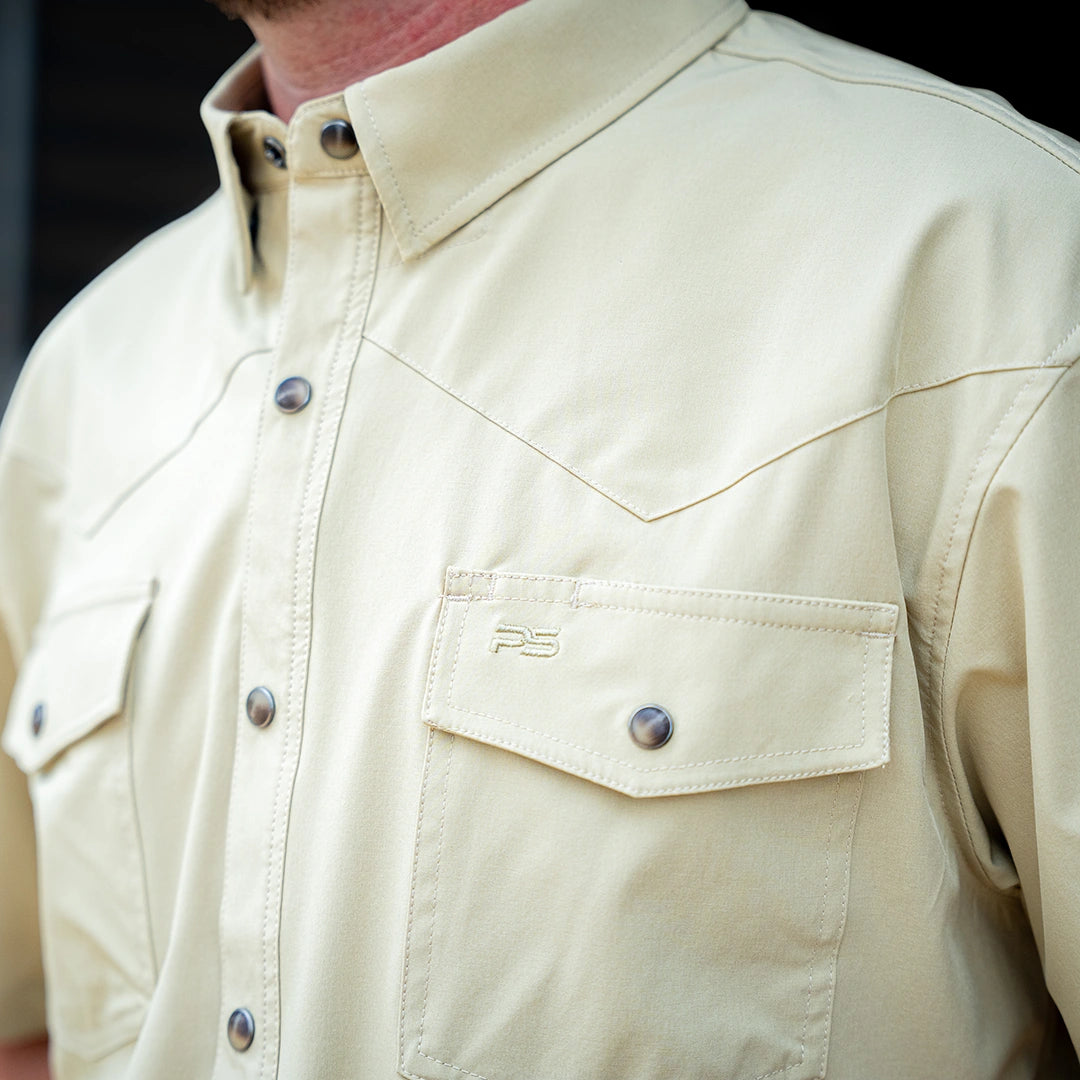 Short Sleeve Premium Western Pearl Snap Flex Shirt - Sands Tan