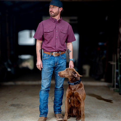 Short Sleeve Western Pearl Snap Flex Shirt - Sangria Maroon