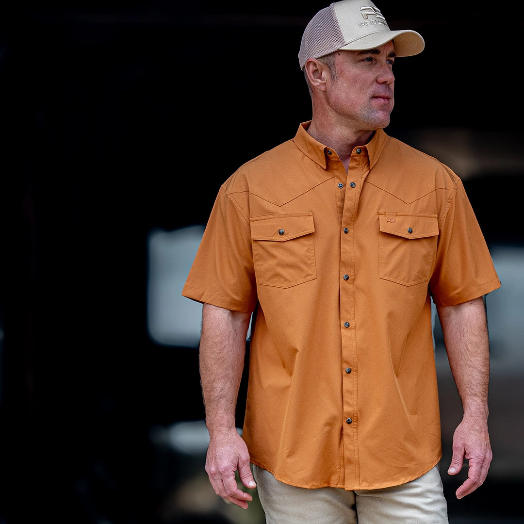 Short Sleeve Premium Western Pearl Snap Flex Shirt - Sienna Brown