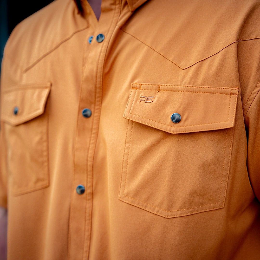 Short Sleeve Premium Western Pearl Snap Flex Shirt - Sienna Brown