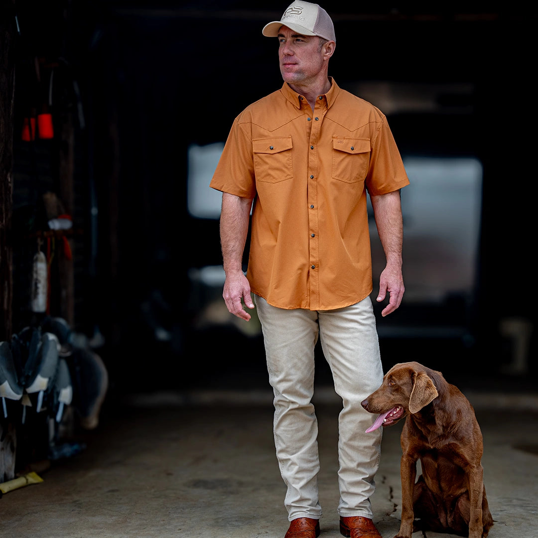 Short Sleeve Premium Western Pearl Snap Flex Shirt - Sienna Brown