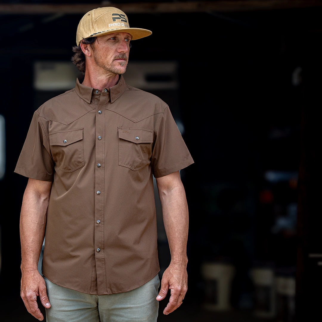 Short Sleeve Western Pearl Snap Flex Shirt - Umber