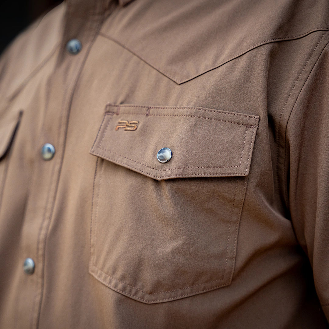 Short Sleeve Western Pearl Snap Flex Shirt - Umber