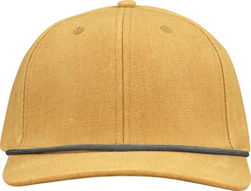 Premium Wax Canvas 6-Panel Hat with Visor Rope - Sahara Tan front view