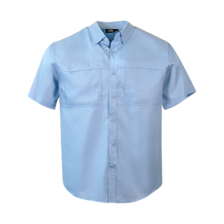 G.H. Bass Mens Blue Vented Short Sleeve Button Front Safari Fishing Shirt  Medium