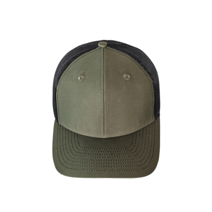 PS112 Olive Green - Custom Mid-Profile Richardson Style Mesh Trucker Hat with Adjustable Snap-Back