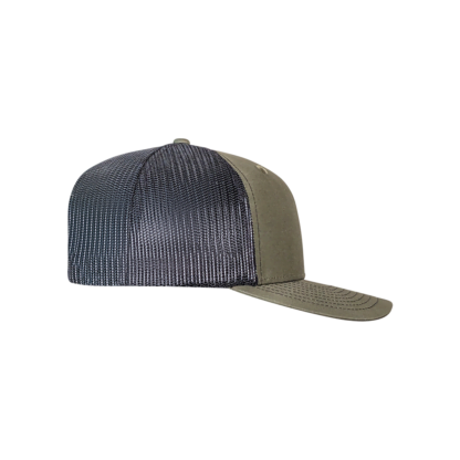 PS112 Olive Green - Custom Mid-Profile Richardson Style Mesh Trucker Hat with Adjustable Snap-Back